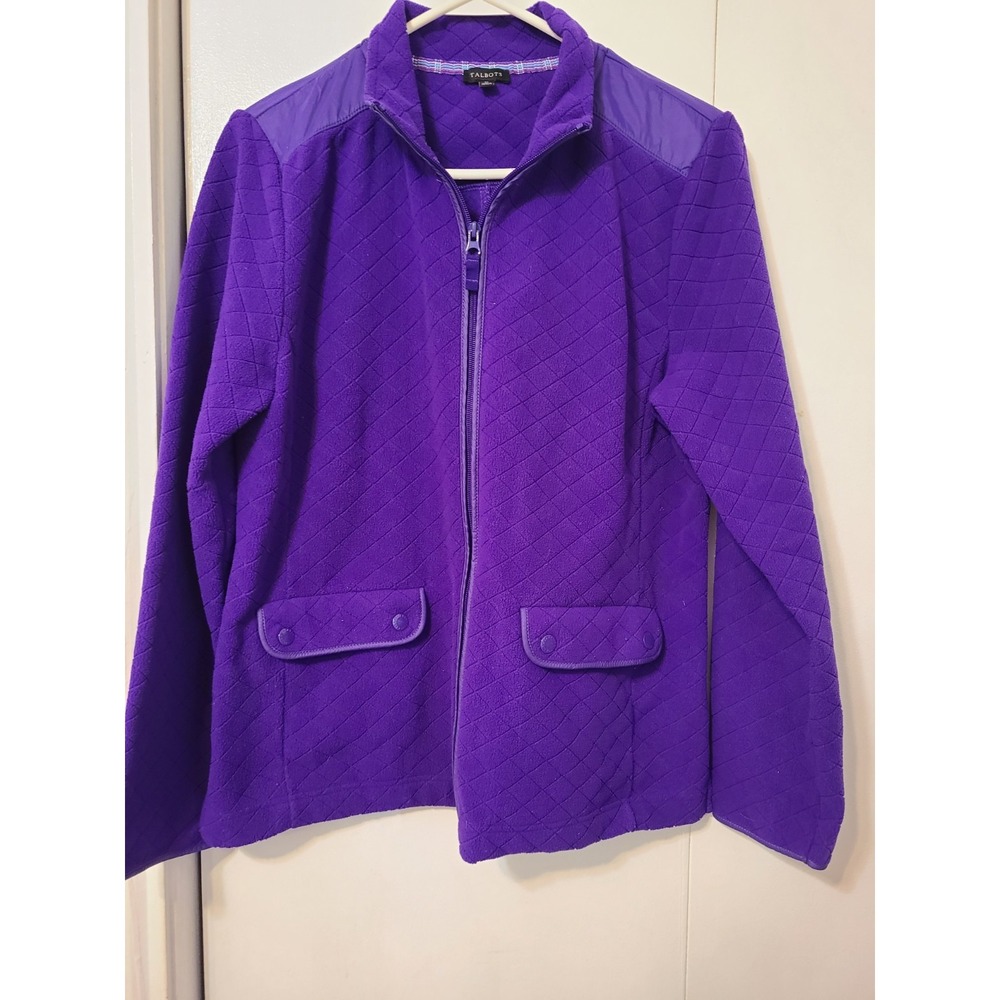 Talbots Diamond-Textured Quilted Zip Fleece Jacket Purple. Size M